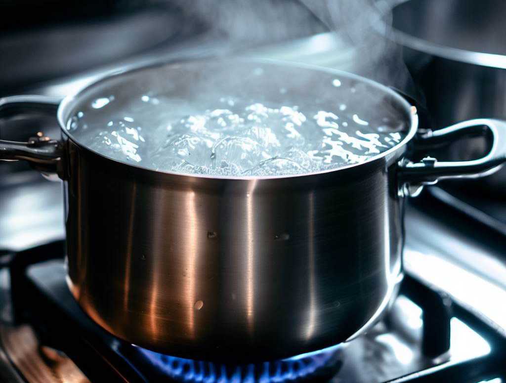 An image of water boiling in a pan on a stove.